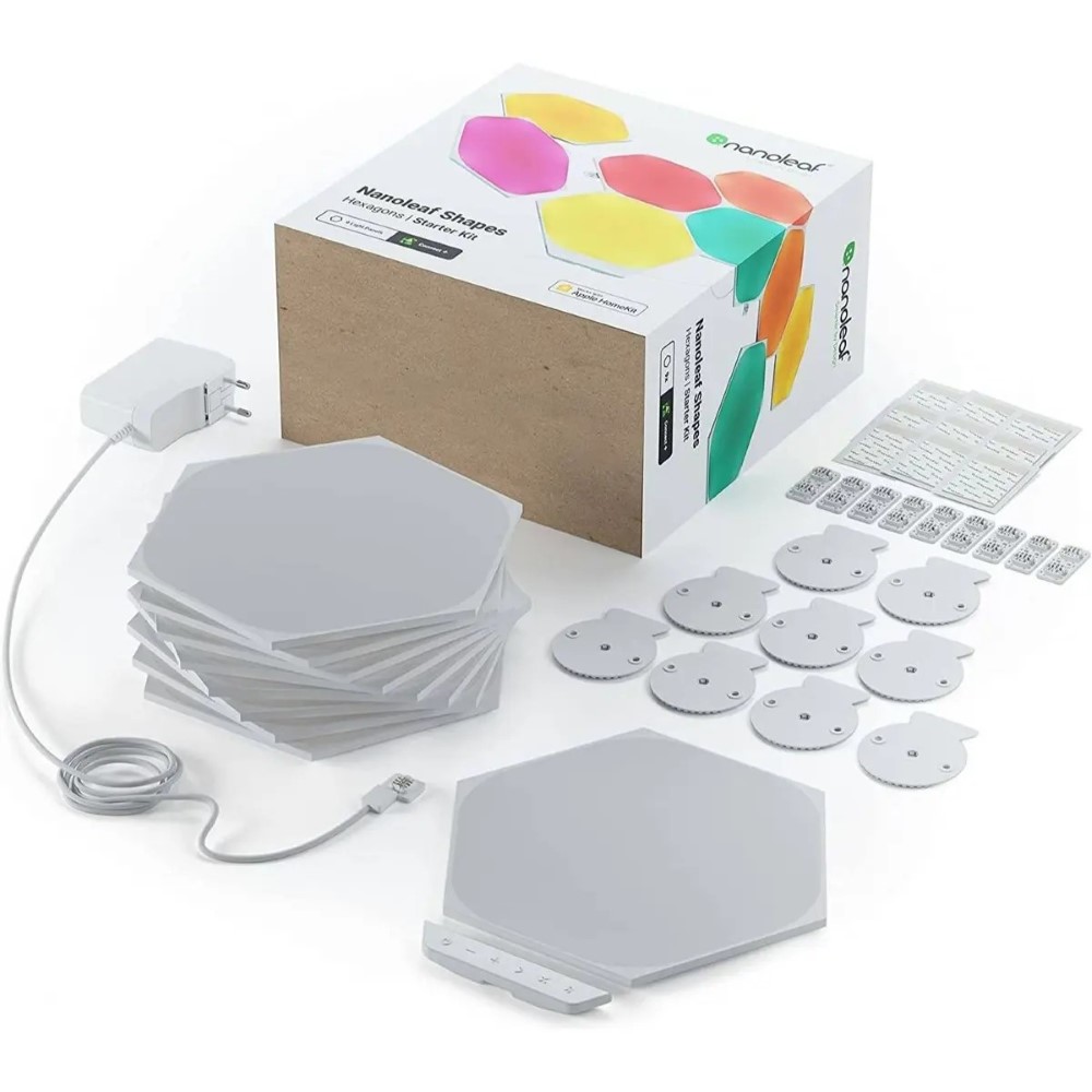 Nanoleaf Shapes White Hexagon Starter Kit Smart Light Panels LED RGBW Modular Wi-Fi Colour Changing Wall Lights Works with Alexa Google Assistant Apple Homekit for Room Decor & Gaming (9 Panels)