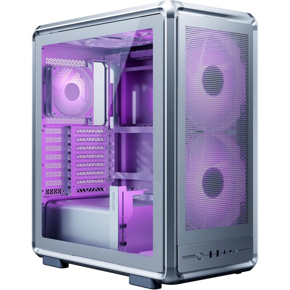 Cooler Master MasterFrame 500 Mesh ARGB EATX Mid Tower Case Pre-installed 2x 200mm SickleFlow/1x 120mm ARGB Fans – Silver