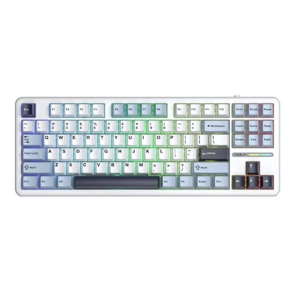 Aula F87 Mechanical TKL Keyboard LEOBOG Graywood V3 Linear Switch RGB Hot Swap Macro Wireless Glacier Blue (Light Blue+White+Black Purple)
