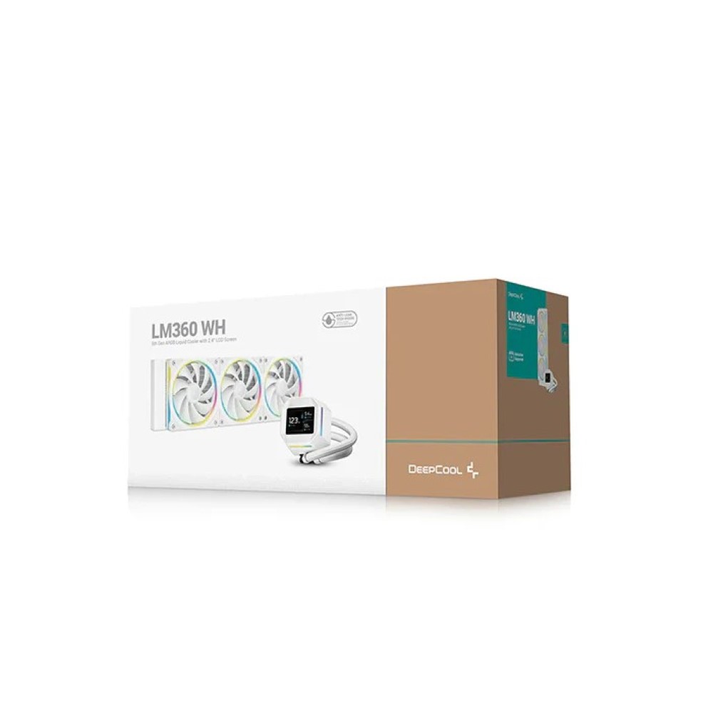 DeepCool LM360 360mm 6th Gen ARGB Liquid Cooler with 2.4 Inch LCD Screen - White