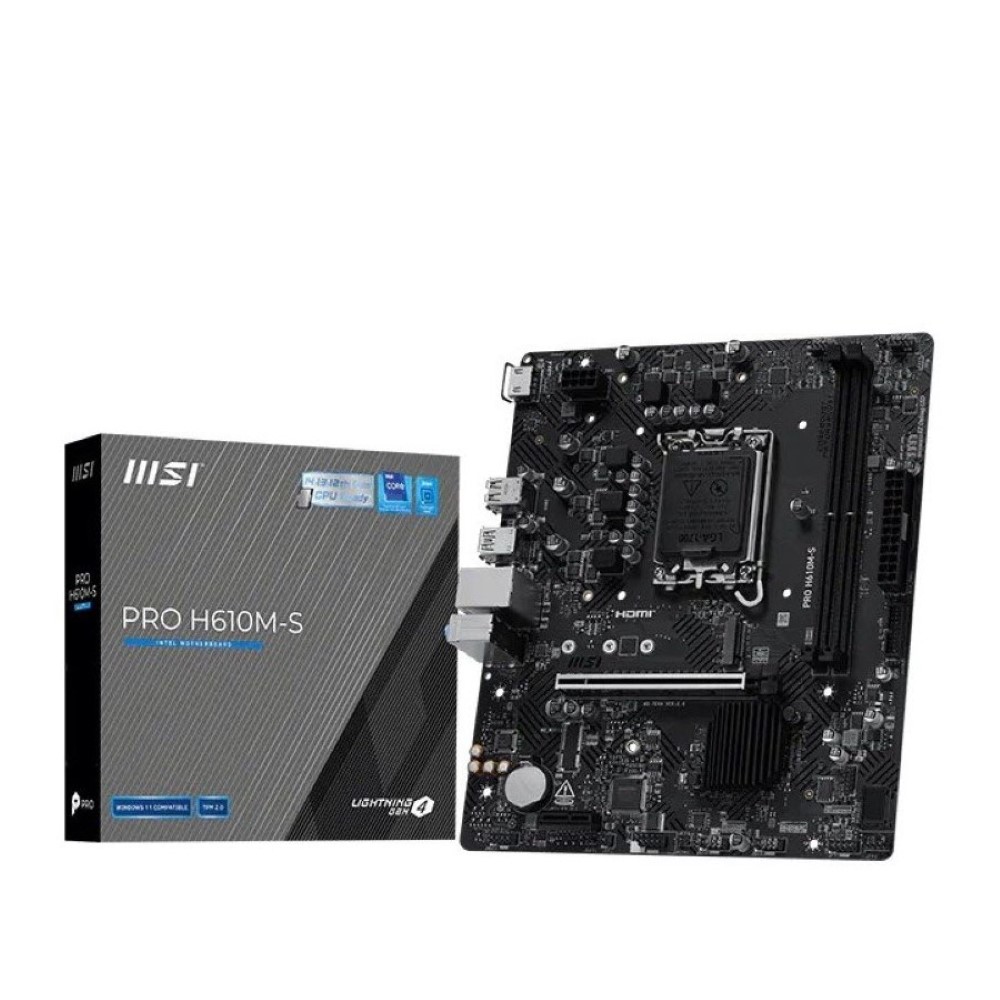 MSI PRO H610M-S Motherboard Micro-ATX - Supports Intel Core 14th 13th and 12th Gen Processors LGA 1700 - DDR5 Memory Boost 5600MHz/MAX PCIe 4.0 x16 Slot M.2 Gen3 Slot