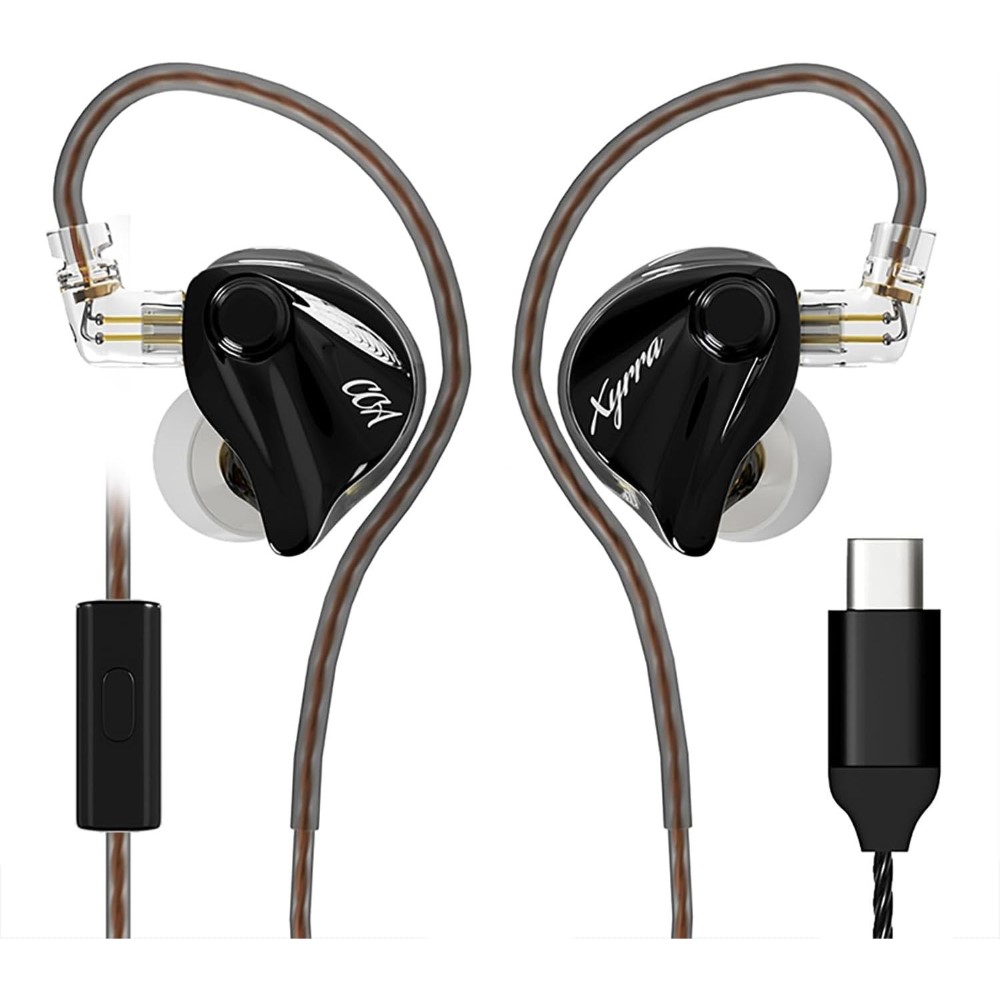 CCA Xyrra Dual Driver in-Ear Monitor Headphone 1DD+1BD HiFi IEM Earphones Wired Gaming Earbuds for Gamers Musicians With Mic,Type-C - Black