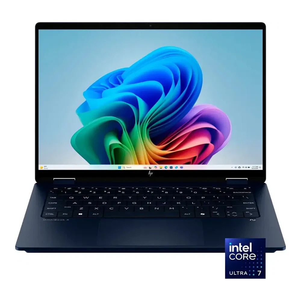 Hp OmniBook X Flip 14 FM0013DX Lunar Lake Core Ultra 5 226V 8-Cores 16GB DDR5 51GB SSD 14 Inch 2K Full HD IPS LED Touch Screen Convertable Display 400nits Poly studio Backlit KB Windows 11 – Atmospheric Blue