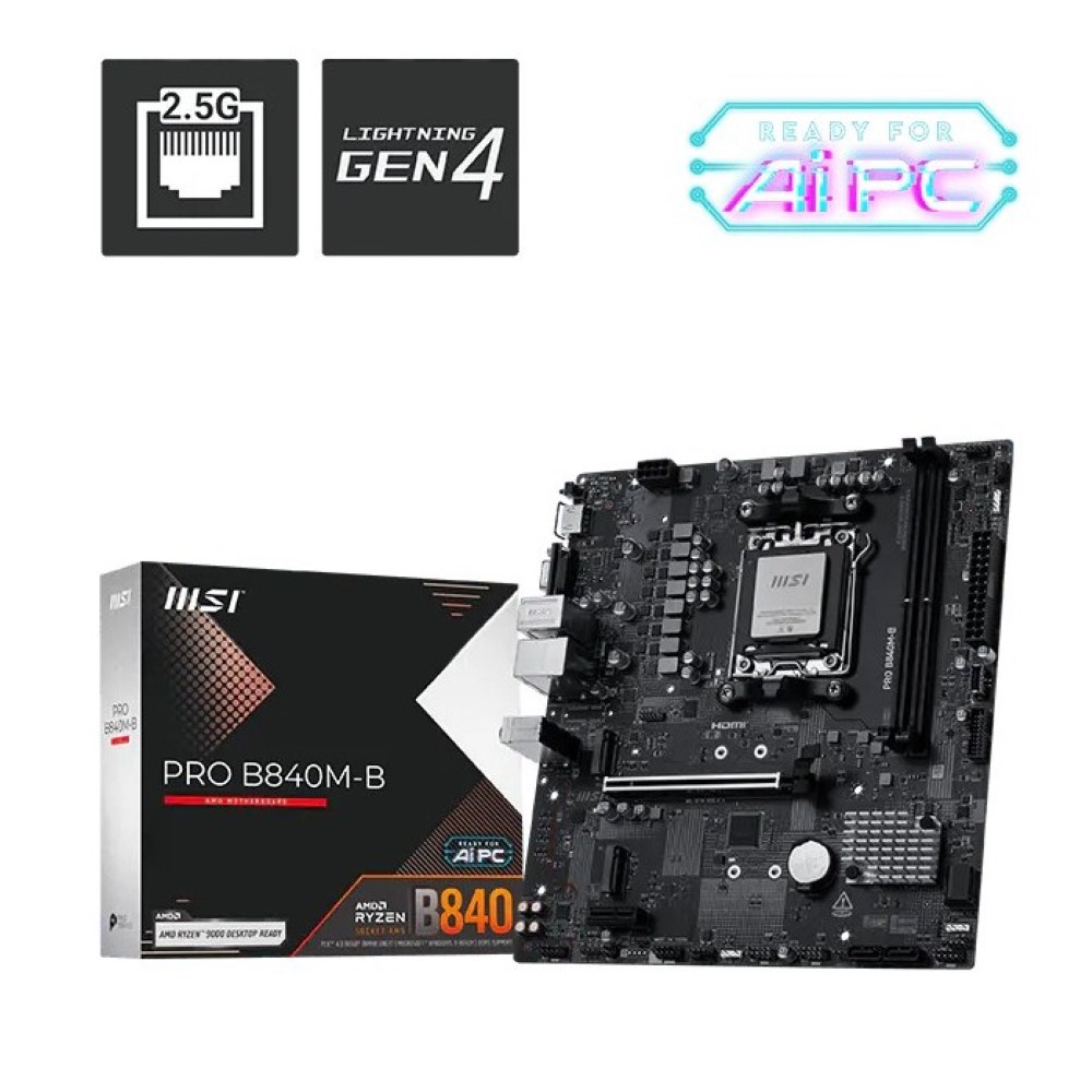 MSI PRO B840M-B High-Performance DDR5 Motherboard for Ryzen 9000/8000/7000 Series
