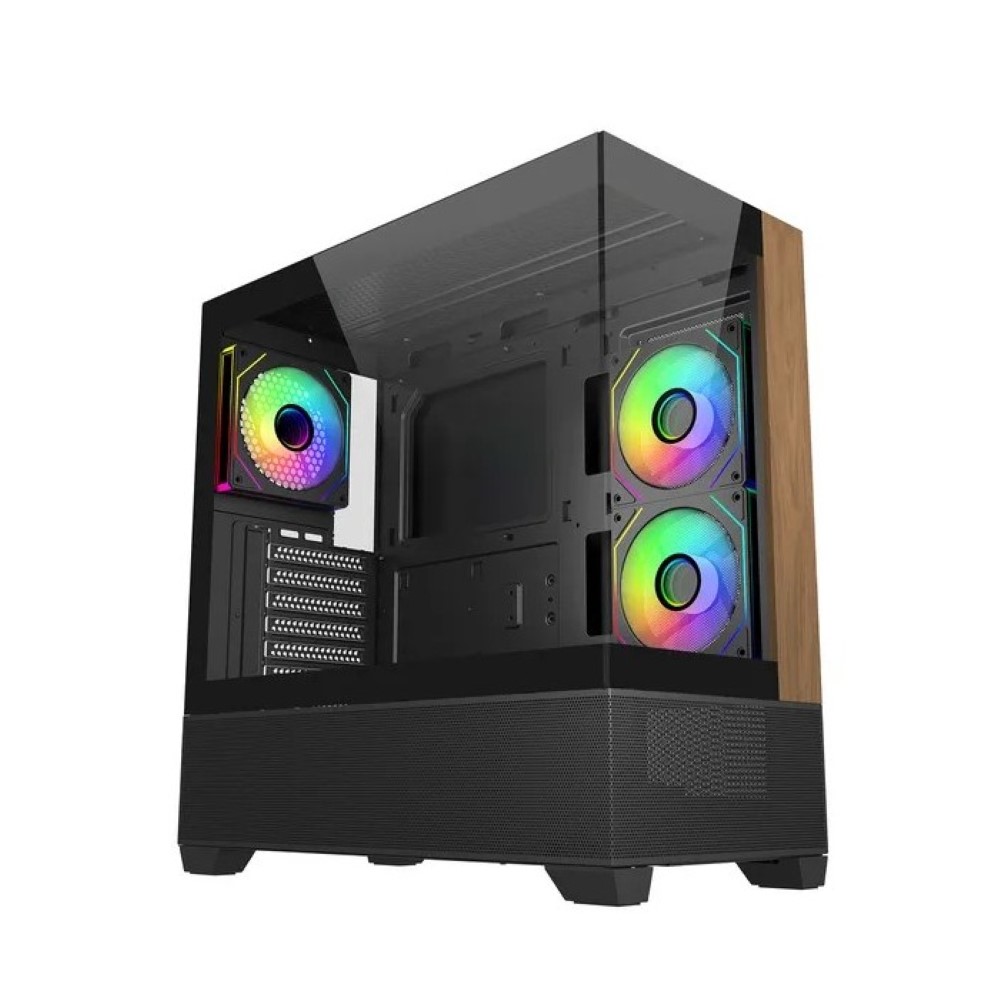 Cooler Master Elite 690 Wood Dual Tempered Glass Mid-Tower Case - Black