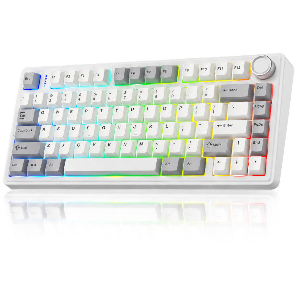 AULA F75 RGB Wireless Mechanical Gaming Keyboard 75% Hot-Swappable with Five-Layer Padding & Multimedia Knob, Offline Exclusive Version Retro White – Milk White Switch