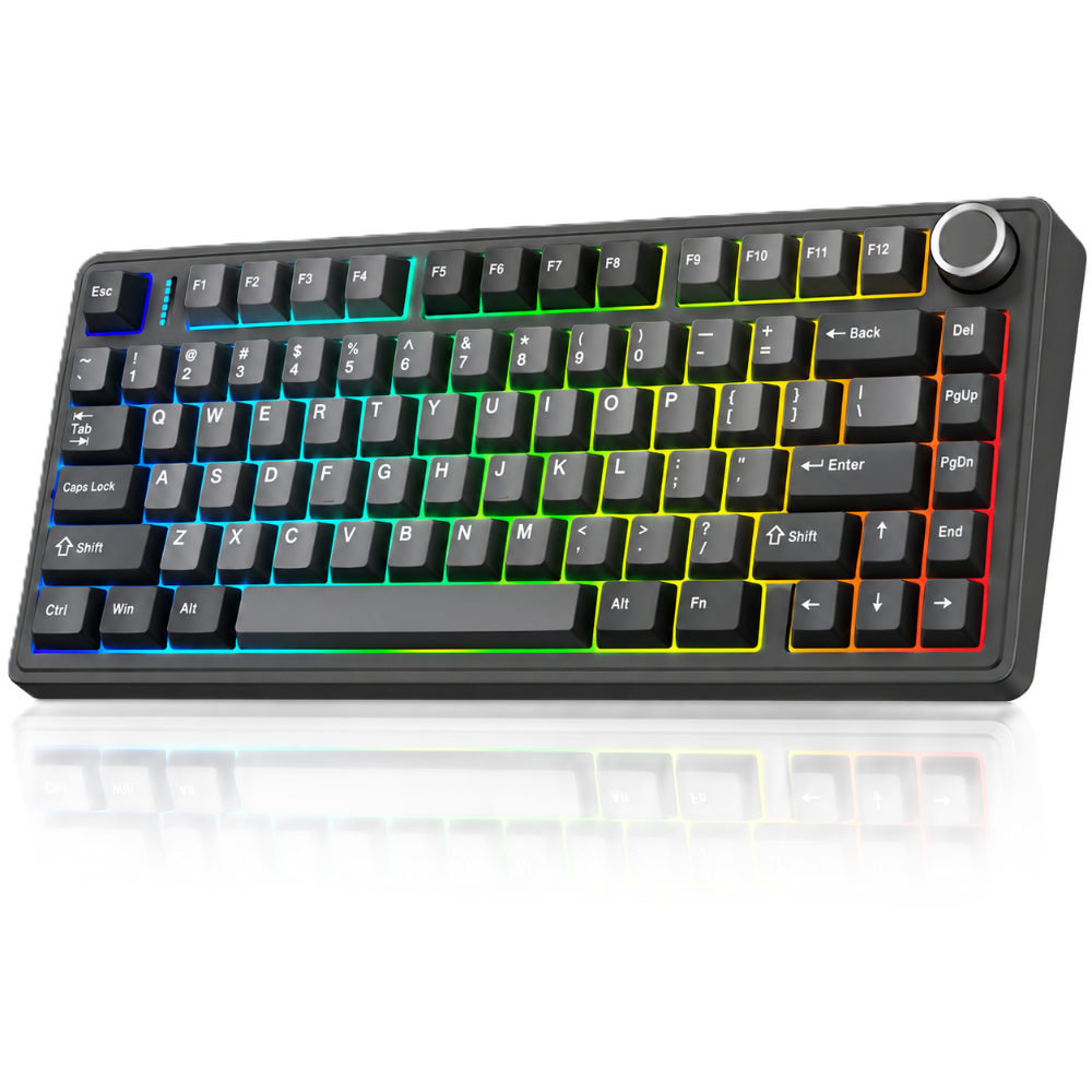 AULA F75 RGB Wireless Mechanical Gaming Keyboard 75% 81-Key, Gasket Mount, Hot-Swappable 5-Layer Sound Dampening, RGB, 4000mAh, Multimedia Knob Black & Dark Grey – Milk White Switch