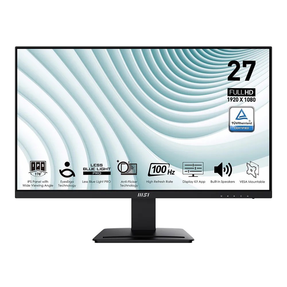 MSI PRO MP273A 27 Inch Professional Business Monitor FHD 100Hz Anti Glare IPS Display 1ms MPRT Response Time 2x 3W Speakers Adaptive Sync Display Kit Support DP / HDMI / VGA Black