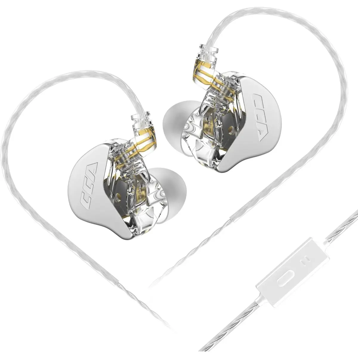 CCA CRA Hi-Fi In-Ear Monitor White with Microphone – 10mm Dynamic Driver, Detachable 2-Pin Cable, 3.5mm Wired Gaming & Music Earphones