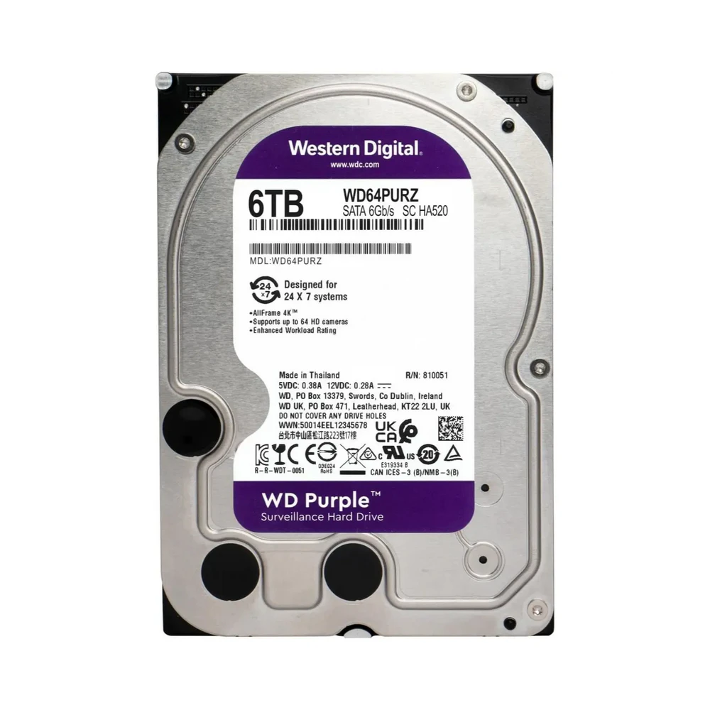 WESTERN DIGITAL 6TB Purple SATA III 3.5 Inch Internal Surveillance HDD