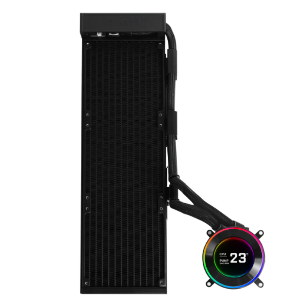 LIAN LI HydroShift II LCD-C 360N Black AIO Liquid CPU Cooler | 2.1 Inch IPS LCD | 480×480 | 360mm Radiator | 2500RPM Pump | Fanless | LGA1851/LGA1700 | AM5/AM4