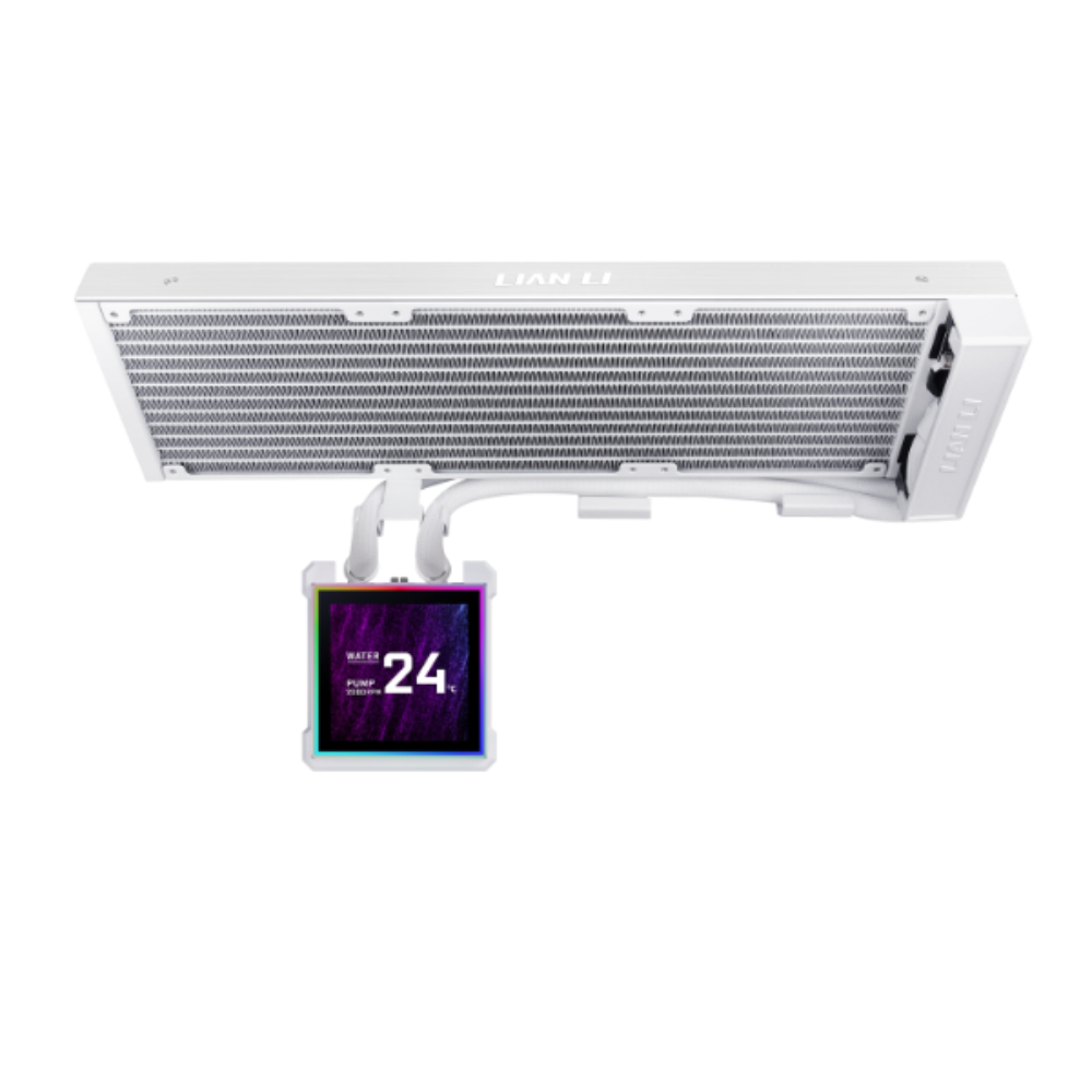LIAN LI HydroShift II LCD-S 360N White AIO Liquid CPU Cooler | 3.4 Inch IPS LCD | 480×480 | 360mm Radiator | 3200RPM Pump | Fanless | LGA1851/LGA1700 | AM5/AM4