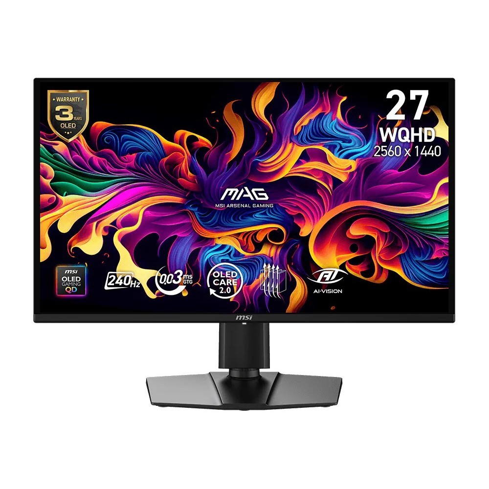 MSI MAG 274QP QD-OLED X24 26.5 Inch WQHD Gaming Monitor | 2560×1440 | 240Hz | 0.03ms GTG | QD-OLED | AMD FreeSync Premium | G-SYNC Compatible | HDR Ready | 99% DCI-P3 | HDMI 2.1 + DisplayPort 1.4 | VESA 100×100mm