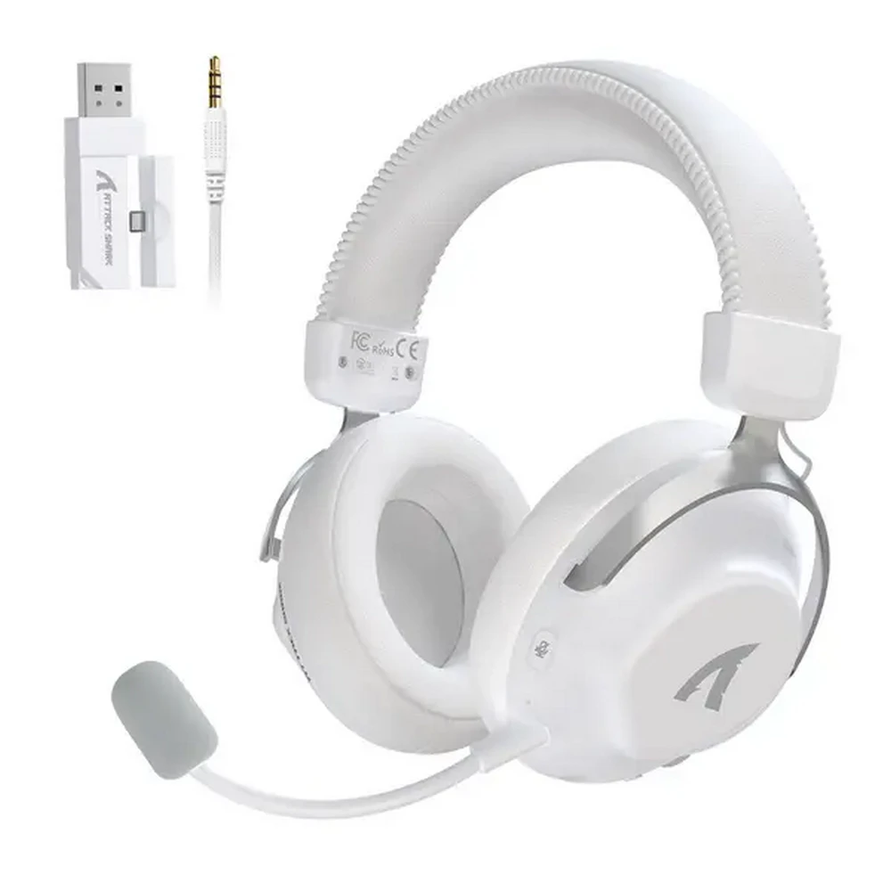 ATTACK SHARK L50 PRO Tri-Mode Wireless Gaming Headset White – 7.1 Surround Sound, 53mm Drivers, AI Noise Cancelling Mic, Bluetooth 5.3 – White