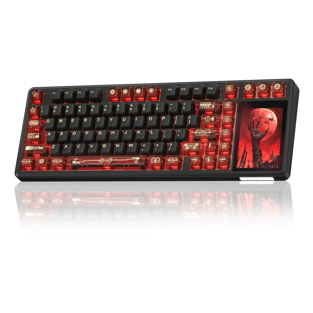 AULA L99 Smart-Screen Mechanical Gaming Keyboard – 84-Key, 3.98 Inch IPS Touchscreen, Tri-Mode, 8000mAh Crimson Shadow — Caramel Latte Switch