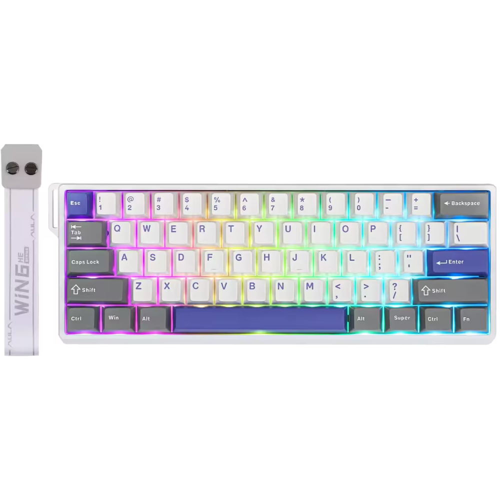 AULA WIN60 HE Max Wired Hall Effect Gaming Keyboard 60% 61-Key, 8K Polling, Gasket Mount, Hot-Swappable, RGB White & Blue — Wing Chun Magnetic Switch