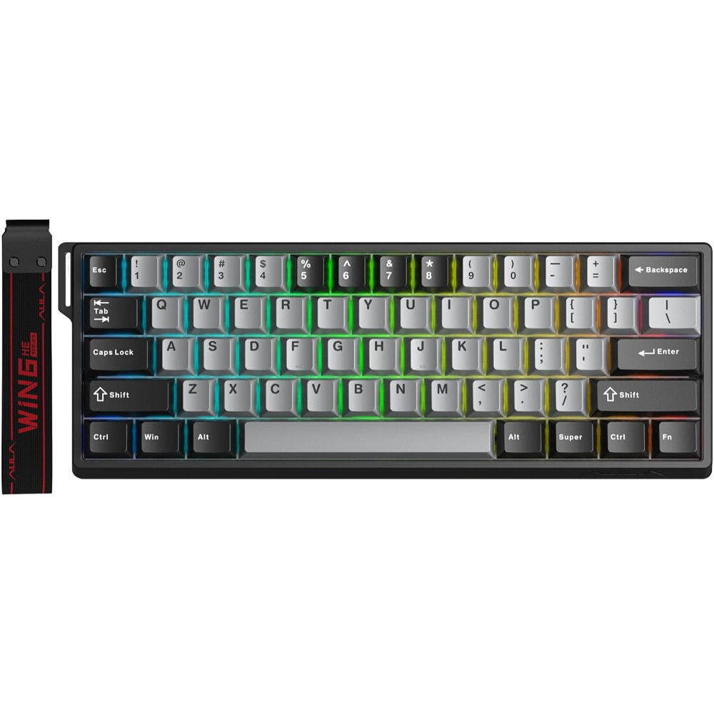 AULA WIN60 HE Pro Wired Hall Effect Gaming Keyboard 60% 61-Key, Rapid Trigger, 8K Polling, 4K Scanning, 0.2ms Latency, RGB, Hot-Swappable Light & Dark Grey — Meteor Magnetic Switch