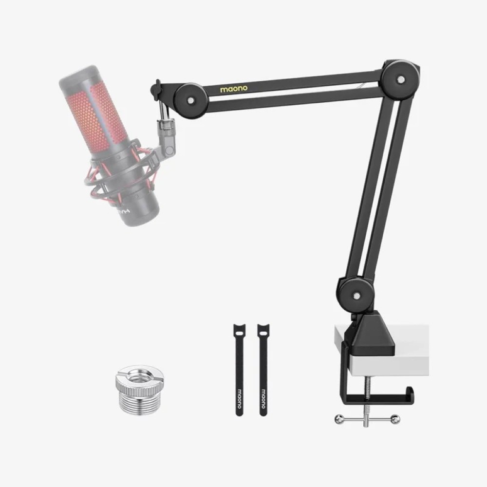 MAONO BA37 Microphone Boom Arm Heavy Duty Adjustable Metal Suspension Upgraded Desk Clamp and 3/8 Inch to 5/8 Inch Screw Adapter