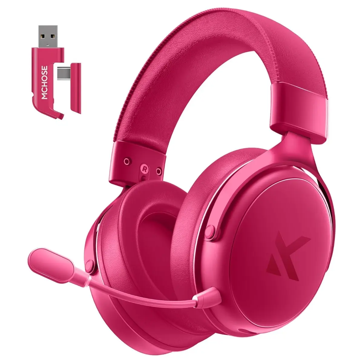 MCHOSE V9 Pro Wireless Gaming Headset Rose Red | 53mm Bio-Cellulose Drivers | 7.1 Surround Sound | 15ms Low Latency | 250H Battery
