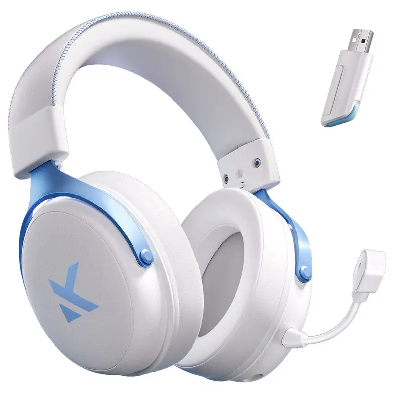 MCHOSE V9 Pro Wireless Gaming Headset White Blue | 53mm Bio-Cellulose Drivers | 7.1 Surround Sound | 15ms Low Latency | 250H Battery