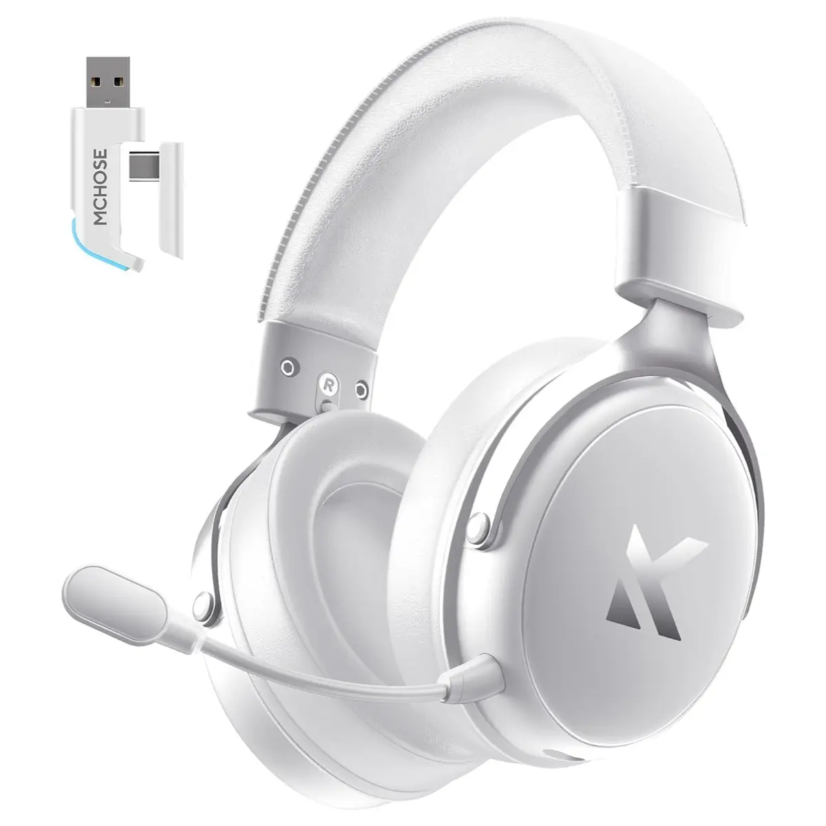 MCHOSE V9 Pro Wireless Gaming Headset White | 53mm Bio-Cellulose Drivers | 7.1 Surround Sound | 15ms Low Latency | 250H Battery