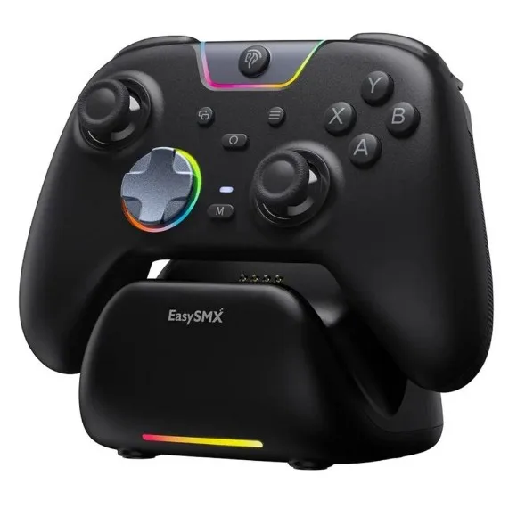 EasySMX X05 Pro Black Wireless Gaming Controller with Charging Dock– Hall Effect Joysticks, Tri-Mode Connectivity, 1000Hz Polling Rate, RGB, PC/Switch/Android/iOS